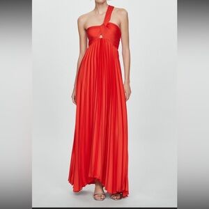 Mango One Shoulder Vibrant Red Gown